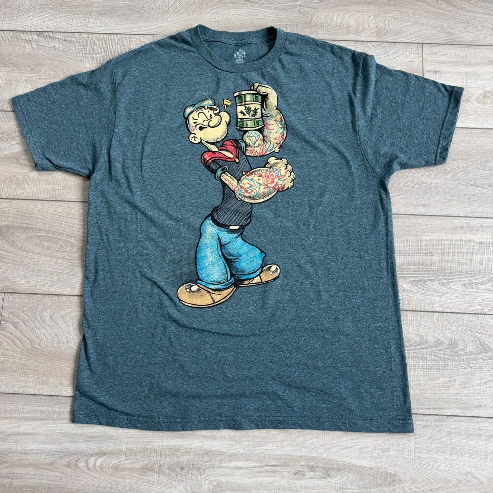 Popeye the Sailor‎ Man Graphic T shirt Mens XL Heathered Navy Blue/ Teal Gray